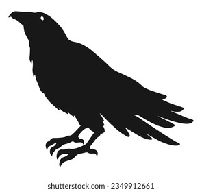 Creepy crow monochrome Silhouette-Element mit Vogel auf zwei Beinen stehen für schreckliche Halloween-Dekoration Vektorgrafik