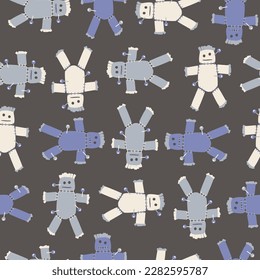 Creepy cursed voodoo dolls with pins in dark background - seamless repeating pattern illustration