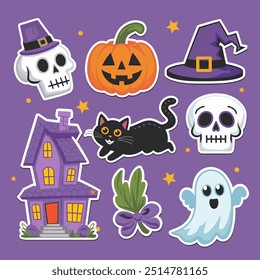 Coleção de adesivos de Halloween assustador e bonito