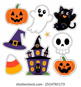 Coleção de adesivos de Halloween assustador e bonito