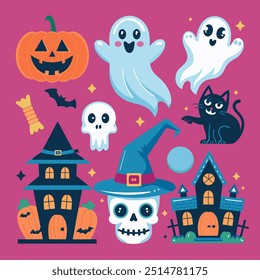 Coleção de adesivos de Halloween assustador e bonito