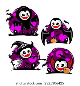 creepy and cute helloween set, vector logo icon