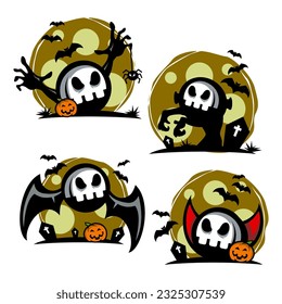 creepy and cute helloween set, vector logo icon