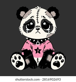 Creepy Cute Patchwork Panda Doll Crying