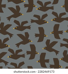 Creepy dan dark crows flying - seamless pattern illustration with halloween theme