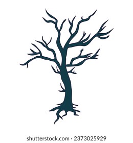 A creepy dead tree with crooked branches. Design element of cards, banners, stickers for Halloween