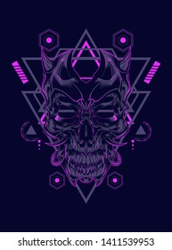 Creepy Devil face with sacred geometry pattern