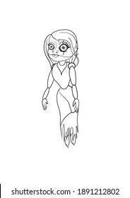 muñeca espeluznante flotando en el contorno de fondo Esquema vectorial 
