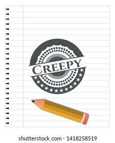 Creepy emblem drawn in pencil. Vector Illustration. Detailed.