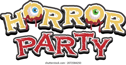 Creepy eye on Horror Party word banner illustration