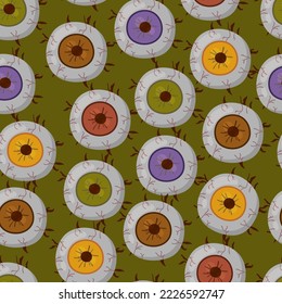 Creepy eye vector illustration. Halloween scary eyeball isolated on white background. Cartoon zombie monster eye clipart. Horror party decorations.