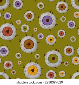 Creepy eye vector illustration. Halloween scary eyeball isolated on white background. Cartoon zombie monster eye clipart. Horror party decorations.