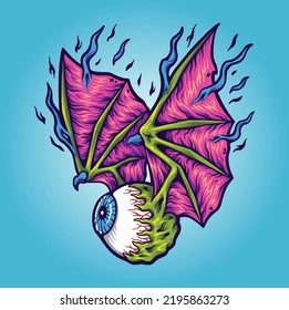 Creepy eyeball flying cartoon illustration you can use it for any purpose such as merchandise, tshirt, print, tattoo, logo etc