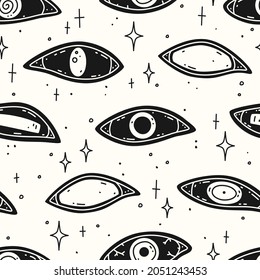 Creepy Eyes On A White Background. Vector Seamless Pattern