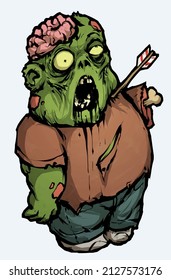 creepy fat green zombie without a hand vector illustration