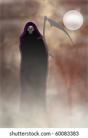 Creepy figure of Death emerging from mists. EPS-10