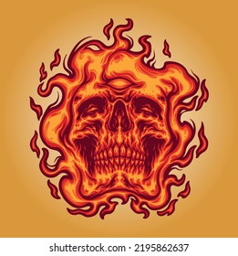 Creepy fire skull vector illustrations you can use it for any purpose such as merchandise, tshirt, print, tattoo, logo etc