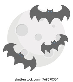 
A creepy flat icon of flying bats against full moon, halloween night
