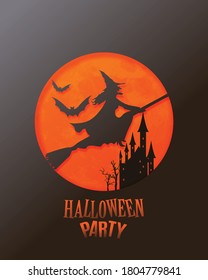 Creepy Flying Witch for Halloween Modern Background. Minimalist Creative Design Concept.
