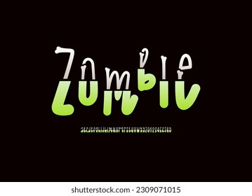 Creepy font, alphabet in the horror style, cartoon zombie letters and numbers made in bones, vector illustration 10EPS