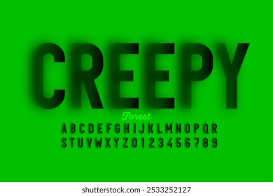 Creepy forest. Blurry effect style font design, alphabet letters and numbers, vector illustration