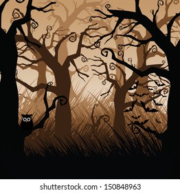 Creepy forest of gnarled trees. EPS 10 vector, grouped for easy editing. No open shapes or paths.