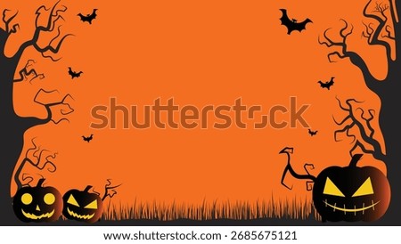 Creepy Forest Halloween Theme With Dead Trees Pumpkins And Bats Wallpaper Background