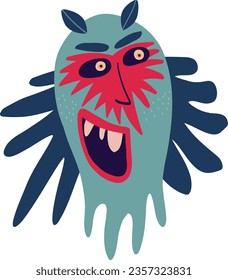Creepy funky funny character monster gin with funny smile face. Illustration in a modern childish hand-drawn style