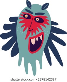 Creepy funky funny character monster gin with funny smile face. Illustration in a modern childish hand-drawn style