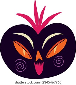 Creepy funky pumpkin with an evil muzzle, An illustration in a modern childish hand-drawn style