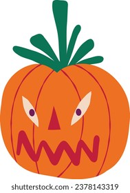 Creepische, funkige Kürbis mit einem bösen Maultier, Eine Illustration in einem modernen, kindischen, handgezeichneten Stil