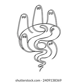 A creepy ghost hovers around. Ghost, one line drawing. one line ghost vector illustration