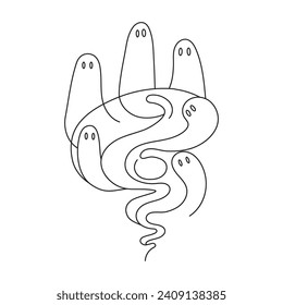 A creepy ghost hovers around. Ghost, one line drawing. one line ghost vector illustration