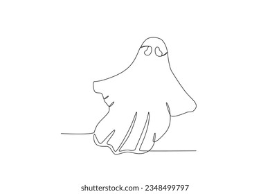 A creepy ghost hovers. Ghost one-line drawing