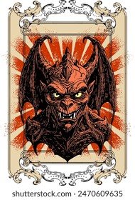 Creepy gothic gargoyle. Design for logo, t-shirt print or tattoo. Engraved style.