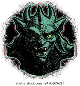 Creepy gothic gargoyle. Design for logo, t-shirt print or tattoo. Engraved style.