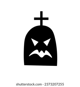 Creepy gravestone with cross on white background