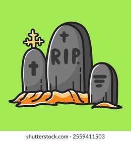 Creepy Gravestone Vector Cartoon Illustration