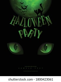 Creepy Green Cat's Eye for Halloween Modern Background. Minimalist Creative Design Concept.