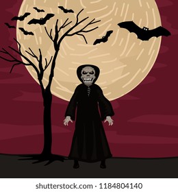 Creepy grim reaper with moon