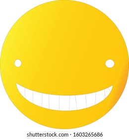 Creepy grin emoji. Yellow face emoticon with small white eyes and a wide creepy smile.