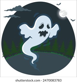 Creepy Halloween background with flying ghosts on black background. scary phantoms banner vector Realistic ghost set. Halloween Scary ghoul or ghostly illustration.