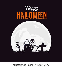Creepy Halloween background with skulls rising from the grave