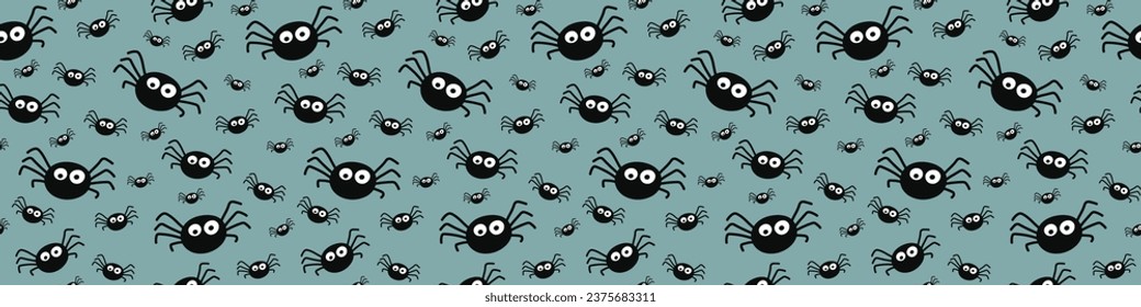 Creepy Halloween banner with spiders. Seamless pattern. Vector