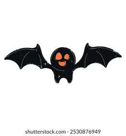 Creepy Halloween bat with orange eyes and grunge texture Vector