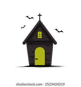 creepy halloween church vector illustration