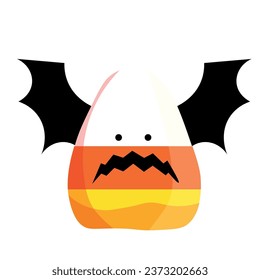 Cañón de maíz de Halloween espeluznante con alas de murciélago sobre fondo blanco