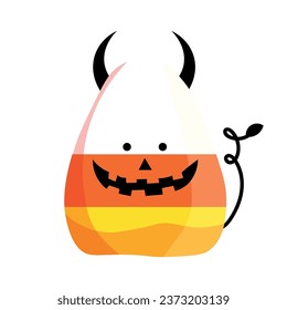 Creepy Halloween corn candy with devil horns on white background