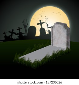 creepy halloween design with grave and moon