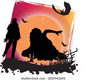 Creepy Halloween Design with Witch Haunted House vector 